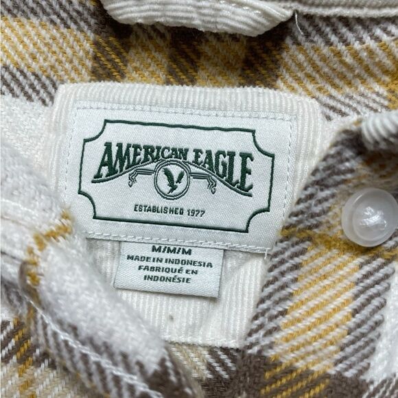 AMERICAN EAGLE Button Down Flannel Shirt Yellow Brown Plaid Size Medium - Picture 8 of 8